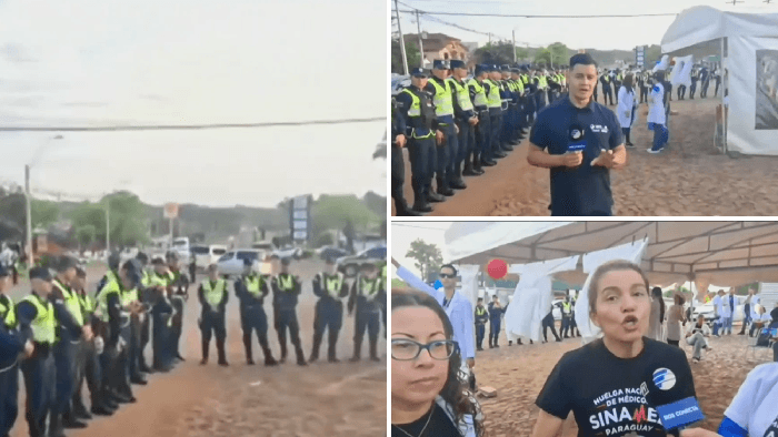 Día 5 de huelga: Agentes de la Policía rodean carpa de la resistencia de médicos en Itapúa Día 5 de huelga: Agentes de la Policía rodean carpa de la resistencia de médicos en Itapúa